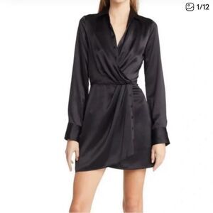 Reformation Alaine silk mini dress long sleeve black 0 faux button front capsule
